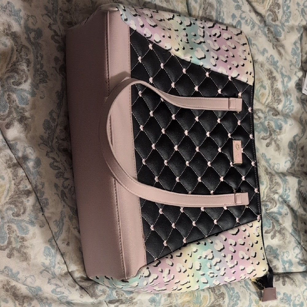Betsey Johnson Black and Pastel Heart Tote
